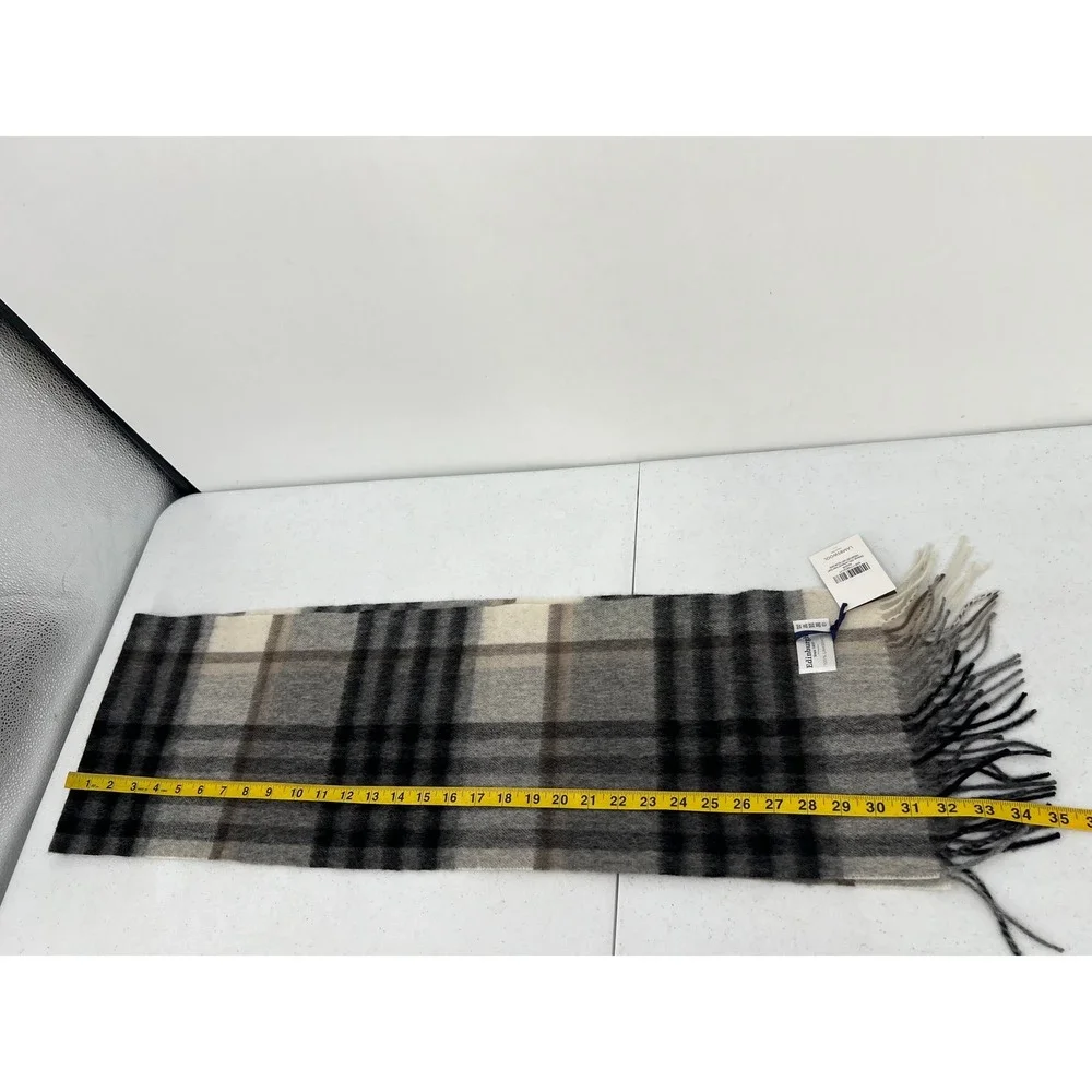Edinburgh 100% Lambswool Tartan Scarf Chequer Gray Light Yellow NWT